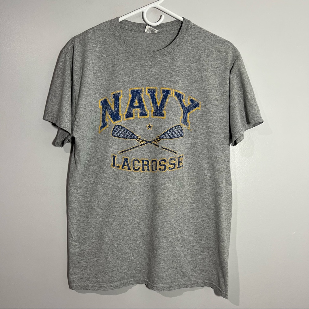 Naval Academy Midshipman Lacrosse LAX Gray Short Sleeve T-Shirt Mens Medium
